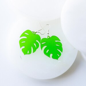 Translucent Green Monstera Earrings | Tropical Acrylic Leaf Dangles | Lightweight Summer Jewelry | Plant Lover Gift | Handmade Earrings