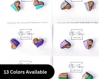 Wood and Resin Heart Stud Earrings | Hypoallergenic Stainless Steel