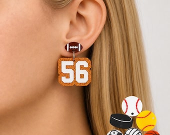 Custom Sports Dangle Earrings | Personalized Jersey Number, Team Colors