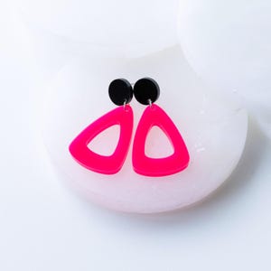 Neon Pink Acrylic Earrings | Bold Statement Jewelry | Lightweight Geometric Earrings | Handmade Gift for Her