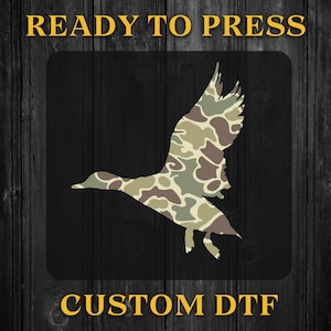 Camo Duck Silhouette DTF Transfer - Ready to Press Duck Hunting Design for Waterfowl Hunters - High-Quality, Easy Application