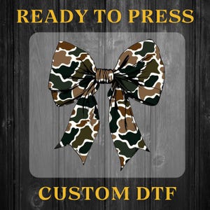 Camo Coquette Bow DTF Transfer | Duck Hunting Ready to Press | Old School Camo DTF | Duck Hunting Transfer | Direct to Film Print | Camo