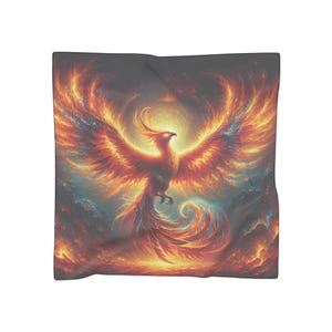Phoenix on Fire Poly Scarf, Scarf for Women, Trendy Gift for Birthdays, Elegant Fashion Accessory, Fantasy Scarf