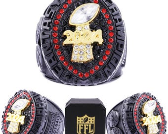 2024 Fantasy Football Ring Black/Red Color + FREE Wooden Display Box
