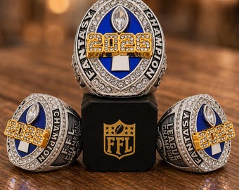 Anillo de campeón de Fantasy Football 2026 + Caja de exhibición de madera GRATIS
