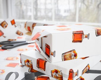 Old Fashioned Cocktail Wrapping Paper | Bourbon Whiskey Drink Pattern