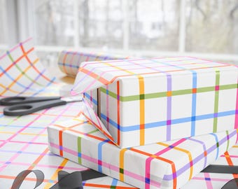 Colorful Plaid Wrapping Paper | Bright Striped Check Pattern