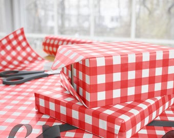 Red Gingham Check Wrapping Paper | Picnic Plaid Gift Wrap Roll