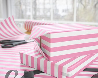 Pink and White Stripe Wrapping Paper | Striped Gift Wrap Roll