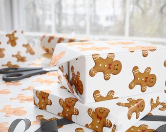 Gingerbread Man Pattern Wrapping Paper | Holiday Christmas Gift Wrap