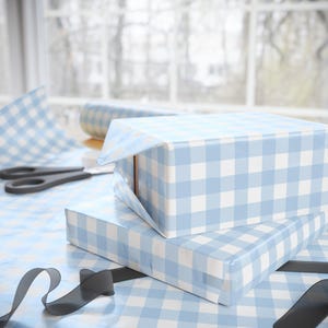 Baby Blue Gingham Check Wrapping Paper | Plaid Gift Wrap Roll