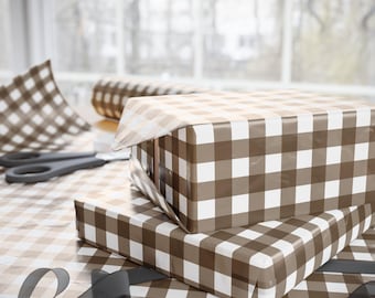 Brown Gingham Check Wrapping Paper | Plaid Gift Wrap Roll