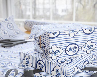 Blue Lattice Wrapping Paper | Roll, Repeating Pattern