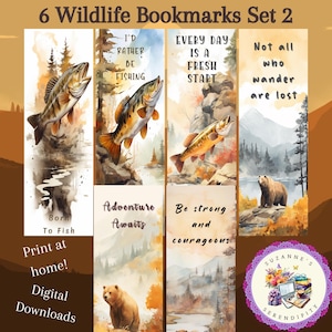 Wildlife Bookmarks Set #2: Bear & Fish Designs (Digital Download)