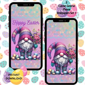 Easter Gnome iPhone + Android Wallpapers Set 1 | Phone Wallpaper | Cute Decoration | Phone Background | Instant Download | 2 Pack