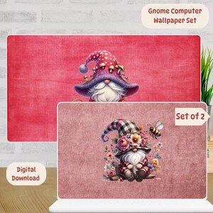 Kaboutercomputerbehangset #1: paddenstoelen, bloemenbij, set van 2 (digitale download)