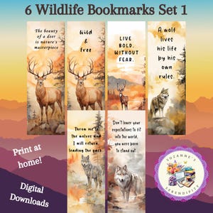 Wildlife Bookmarks Set #1: Deer & Wolf Prints (Instant Download)