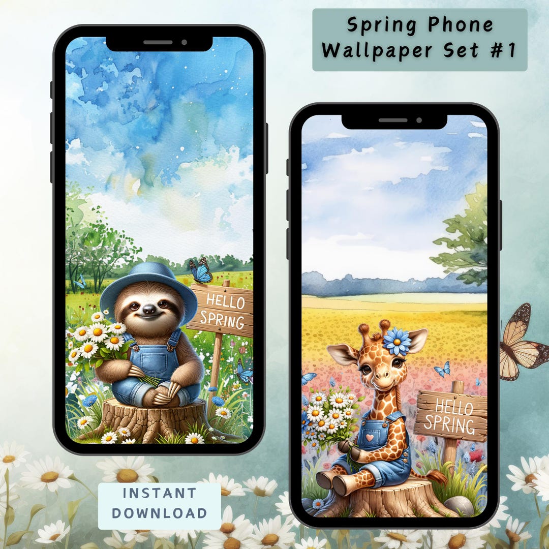 Sloth Spring Background Spring Phone Wallpaper Set #: Daisies, Sloth, Giraffe (instant Download ...