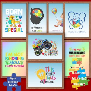 Autism Awareness Art Prints: Set #4, Inspirational Quotes, Bedroom Decor (Digital Download)