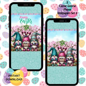 Easter Gnome iPhone + Android Wallpapers Set 2 | Phone Wallpaper | Cute Decoration | Phone Background | Instant Download | 2 Pack
