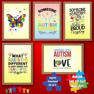 Autism Awareness Art Prints: Set #9, Inspirational Quotes, Set of 5 (Digital Download)