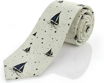 Sailboat Pattern Necktie, Nautical Pattern Tie For Men, Ocean Inspired Gift, Boat Theme