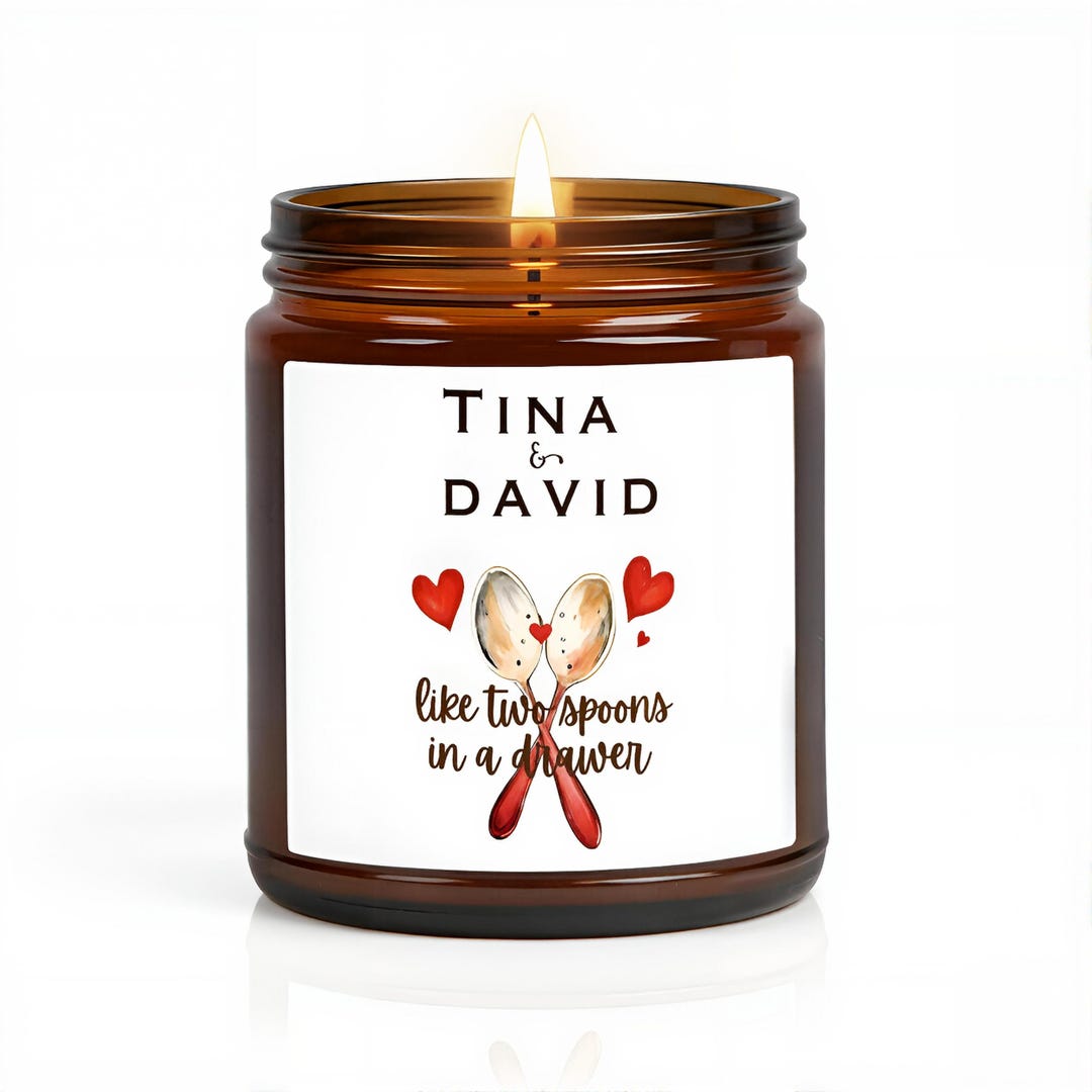 Like Two Spoons Personalized Couple Candle, Like Two Spoons in a Drawer, Custom Name ...