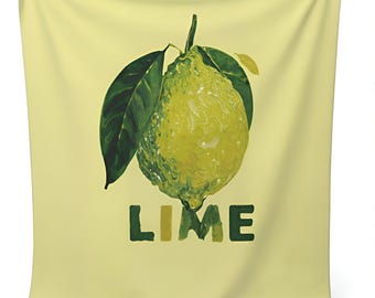 Vintage Botanical Citrus Sherpa Fleece Blanket, Lime Fruit Couch Throw, Kitchen Living Room Decor