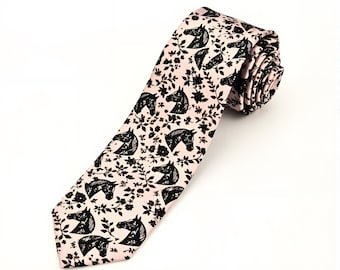 Horse Necktie for Men, Equestrian Gift, Blush Pink Animal Pattern, Derby Style Tie