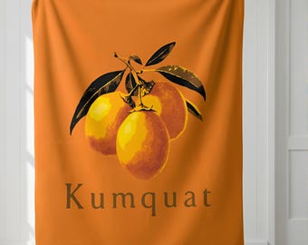 Kumquat Botanical Sherpa Fleece Blanket, Vintage Fruit Throw, Cozy Citrus Home Decor