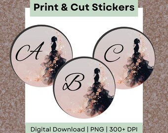 Enchanting Letter Stickers (2x2 size) - Silhouette of Girl with Sparkles & Flowers