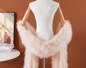 Blush Pink Ostrich Feather Wrap, Gatsby Shawl, Bridal Shoulder Wrap, Wedding Stole