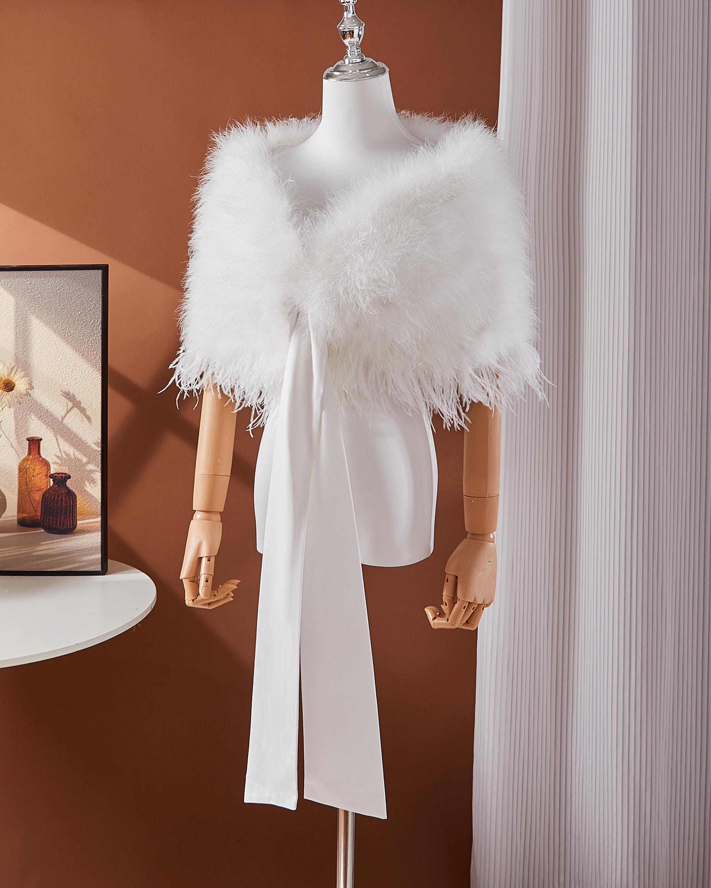 White Ostrich Feather Bridal Shawl: Elegant Wedding Cape With