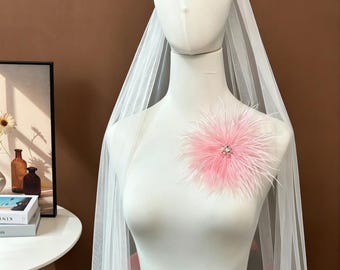 Rosa Federbrosche | Flauschige Feder mit Kristall Center | Braut Party Zubehör