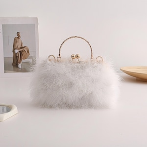 Natural ostrich feather bag, bridesmaid bag, feather bag, bridal bag, white bag