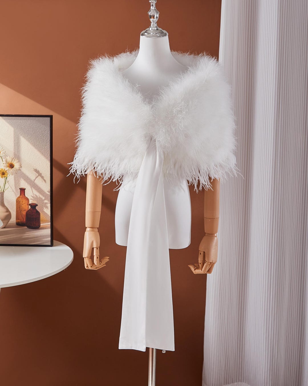 White Ostrich Feather Bridal Shawl: Elegant Wedding Cape With