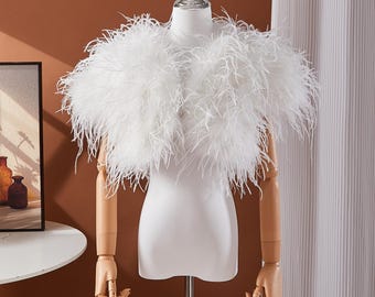 White Ostrich Feather Vest Shawl: Bridal Capelet Shoulder Wrap