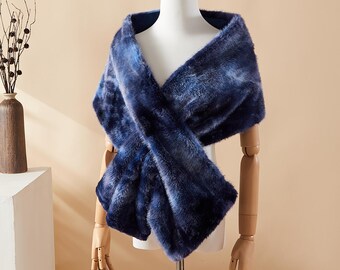 Chal de piel sintética azul rey: suave chal de boda para el invierno