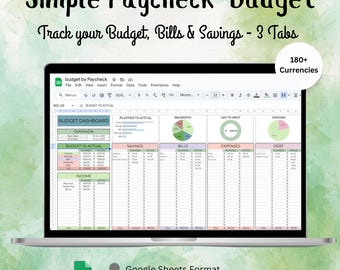Budget par chèque de paie Feuille de calcul Google Sheets Budget mensuel Chèque de paie hebdomadaire Modèle de budget Budgétisation bihebdomadaire Suivi des dépenses par chèque de paie