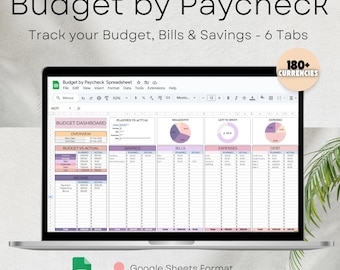 Budget by Paycheck Spreadsheet, Google Sheets Bi-Weekly Budget Template, Saving and Sinking fund, Monthly Budget, Bill Calendar Debt tracker