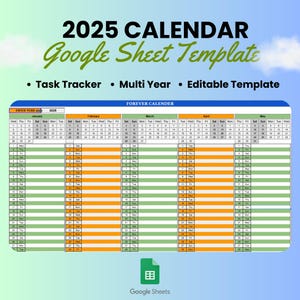 2025 Excel Calendar & Google Sheets Monthly Calendar All Year Planner 2025 Editable Excel and Google Sheets Template, Forever Calendar