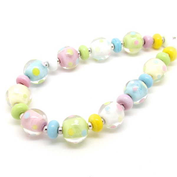 Pastel Lampwork Beads, Glass Lampwork Beads, Pastel Glass Bead Set, Spring Beads, UK, FHFteam, SRA