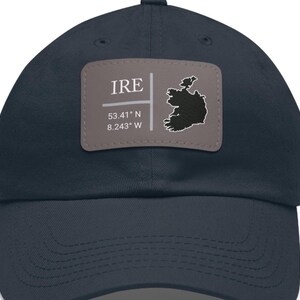 Ierland leren pet met geografische coördinaten, gedrukte kaart van Ierland, honkbalhoed, Ierland reizigerscadeau aanwezig