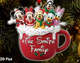 Custom Disney Family Christmas Acrylic Ornament, Disney Christmas Ornament, Christmas Cup Family Tree Ornament, Mickey and Friends Ornament