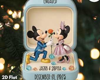 Custom Mickey and Minnie Engaged Acrylic Ornament, Just Engaged Ornament, Disney Couple Ornament, Disneyland Ornament, Christmas Ornament