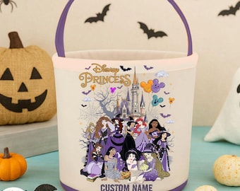 Personalized Trick Or Treat Disney Princess Basket, Custom Disney Halloween Basket, Disney Candy Bag, Spooky Season Basket, Ariel Cinderella