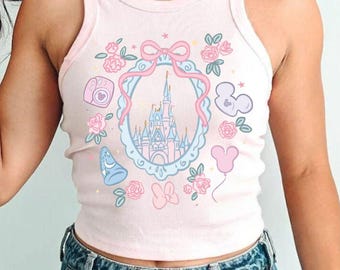 Comfort Colors Retro Coquette Bow Magical Castle Shirt, Magical World Shirt, Floral Most Magical Place Baby Tee, Magic Castle Crop Tank