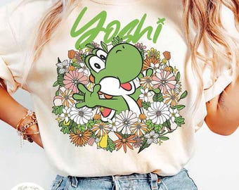 Camiseta retro de Mario Yoshi, camiseta de la película Super Mario Bros., camiseta corta para bebé Mario Epic Universe, camiseta floral de Yoshi, Yoshi 2026