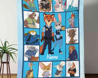 Personalized Disney Zootopia Blanket, Zootopia Movie Judy Hopps Nick Wilde Gary De'Snake Birthday Boy, Birthday Girl, Birthday Gift For Kids