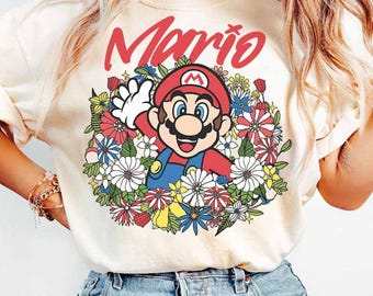Retro Mario Floral Shirt, Mario Baby Tee Crop Tank, Super Mario Bros Epic Universe Shirt, Mario Birthday Gift, Epic Trip 2026 Shirt